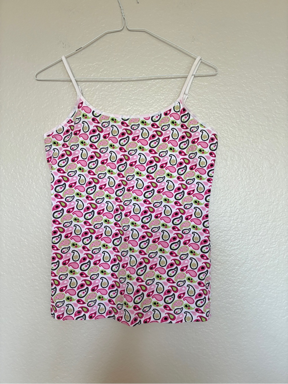 Steve Y2K Size M Pink Green Paisley Pattern Spaghetti Strap Tank Top Cotton